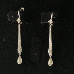 18K Solid White Gold Diamond Water Drop Earrings